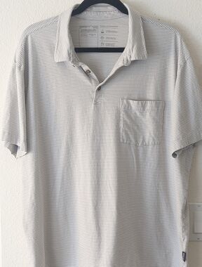 Patagonia Striped Polo Shirt XXL Gray White Cotton Pocket Short Sleeve